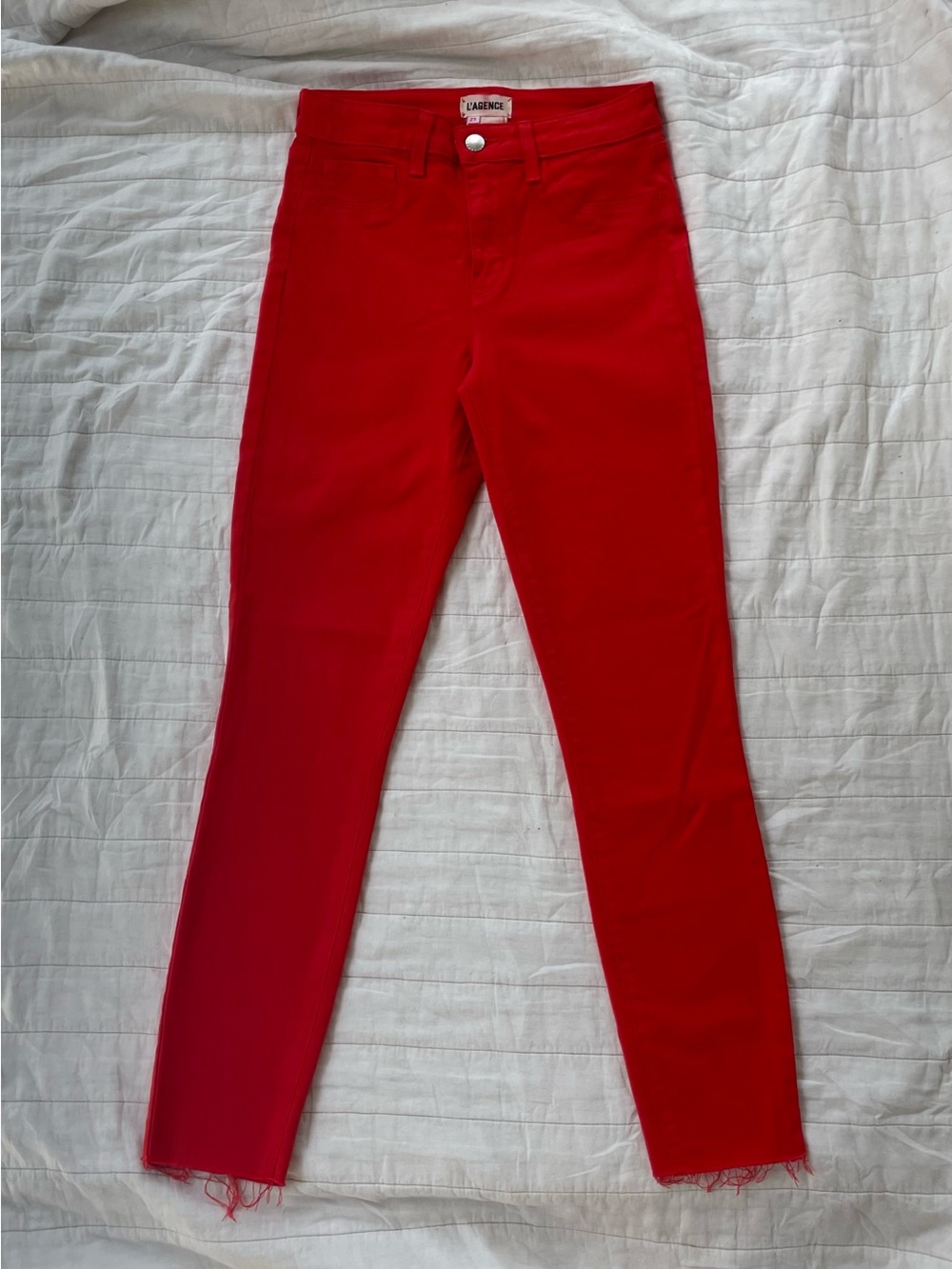 L'AGENCE Red Margot High-Rise Cropped Raw Hem Skinny Jeans SZ. 25